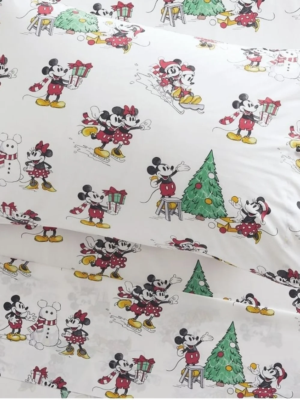 Disney Holiday Mickey & Minnie Sheet Set - White, Red, Green, Yellow
